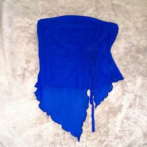 Blue Strapless Handkerchief-Hem Top